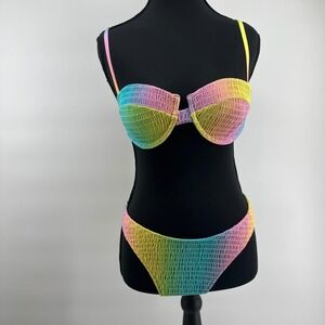 Beach‎ Joy Bikini Rainbow Ombre Smocked Strapless Bandeau Bikini Set Size S